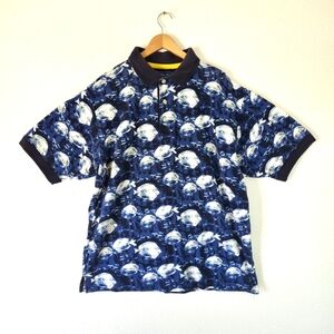 Nicklaus Mens XL Blue Sunfish Print 3 Button Collar Short Sleeve Golf Polo Shirt